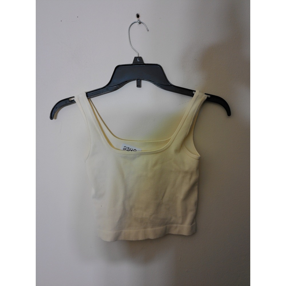 Unbranded Ribbed Crop Tank Top Women L Cream Square Neck Minimalist Coastal 2349